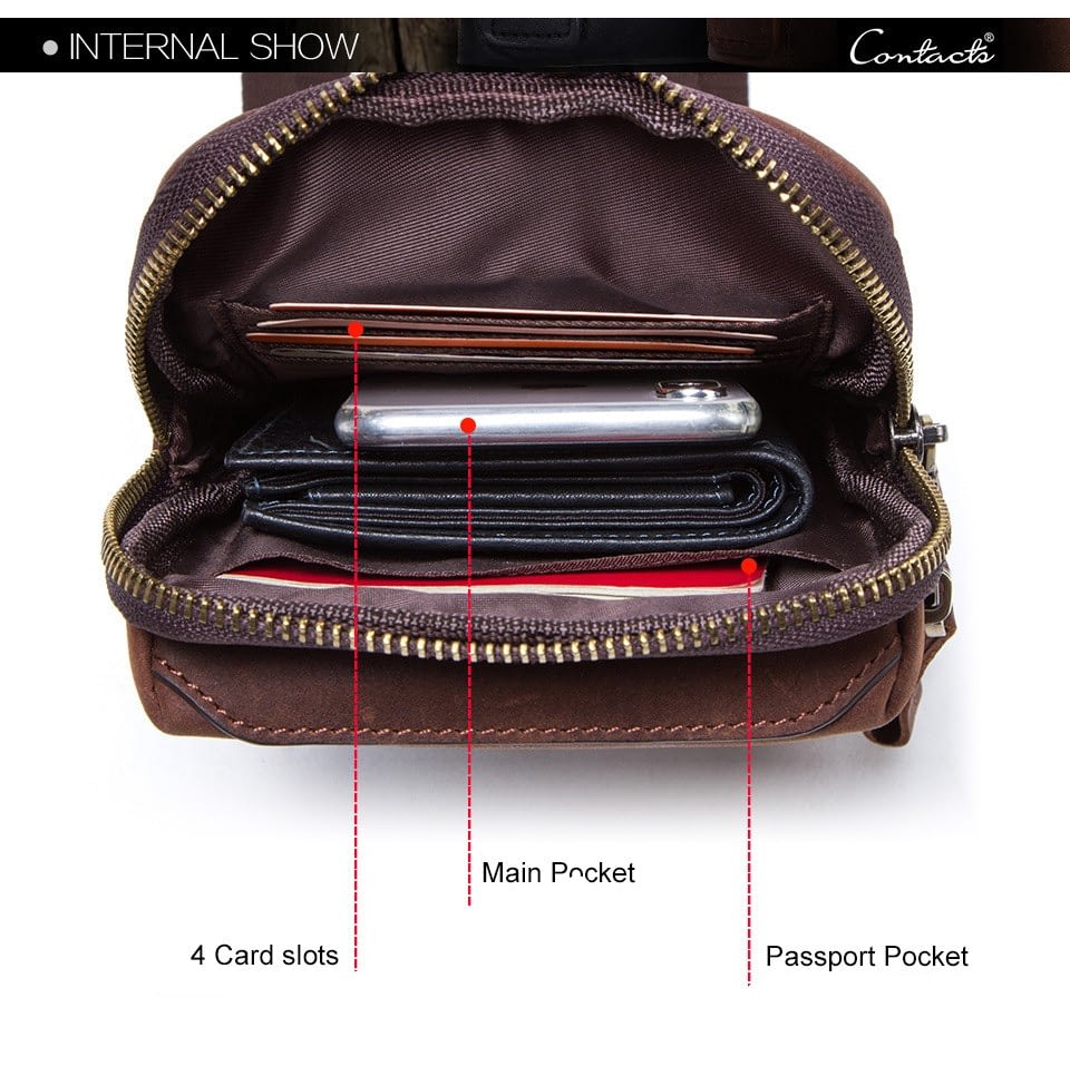 Men’s Pockets Shoulder Bag, Multi-functional Zipper Bag, Genuine ...